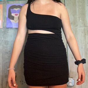 Better Be Tight Black Dress with Slit One shoulder